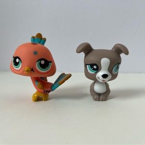 LITTLEST PET SHOP Pet Pairs Peacock bird #1462 & jack Russell Dog authentic LPS